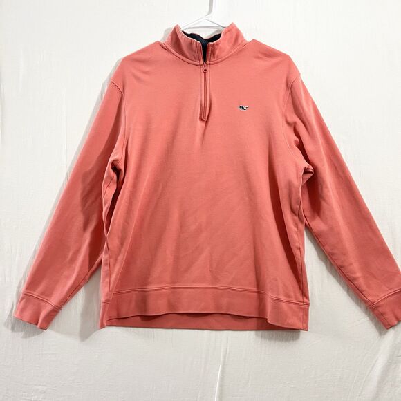 Vineyard Vines Pullover Sz Medium Coral 1/4 Zip Sweatshirt Sweater Golf Beach - Picture 1 of 6